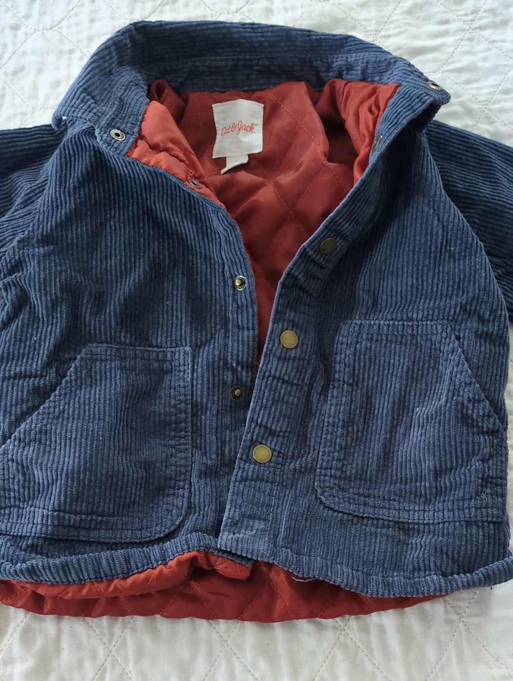 Cat & Jack Navy Blue Corduroy Puffer Jacket with Red Lining